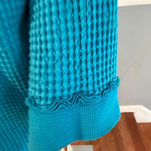 Focus Fashions Textured Open Front Cotton Cardigan Jacket Size Large Teal - Picture 2 of 8